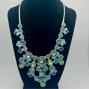 Nine West elegant Silver toned green and Blue 17” Statement Necklace